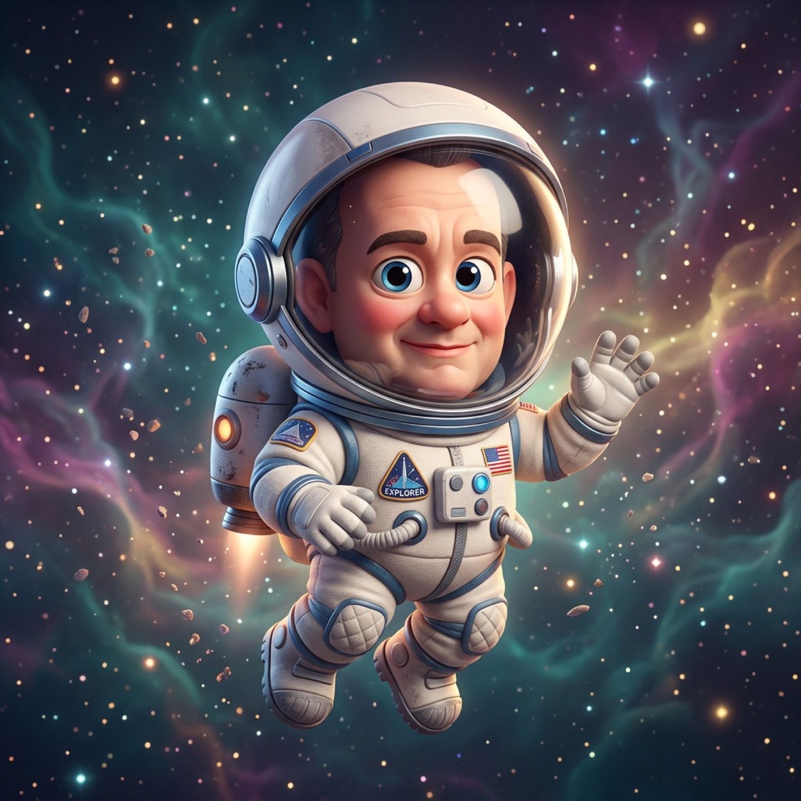 AI-generated sample for “Pixar-Style Celebrity Caricature in Space”