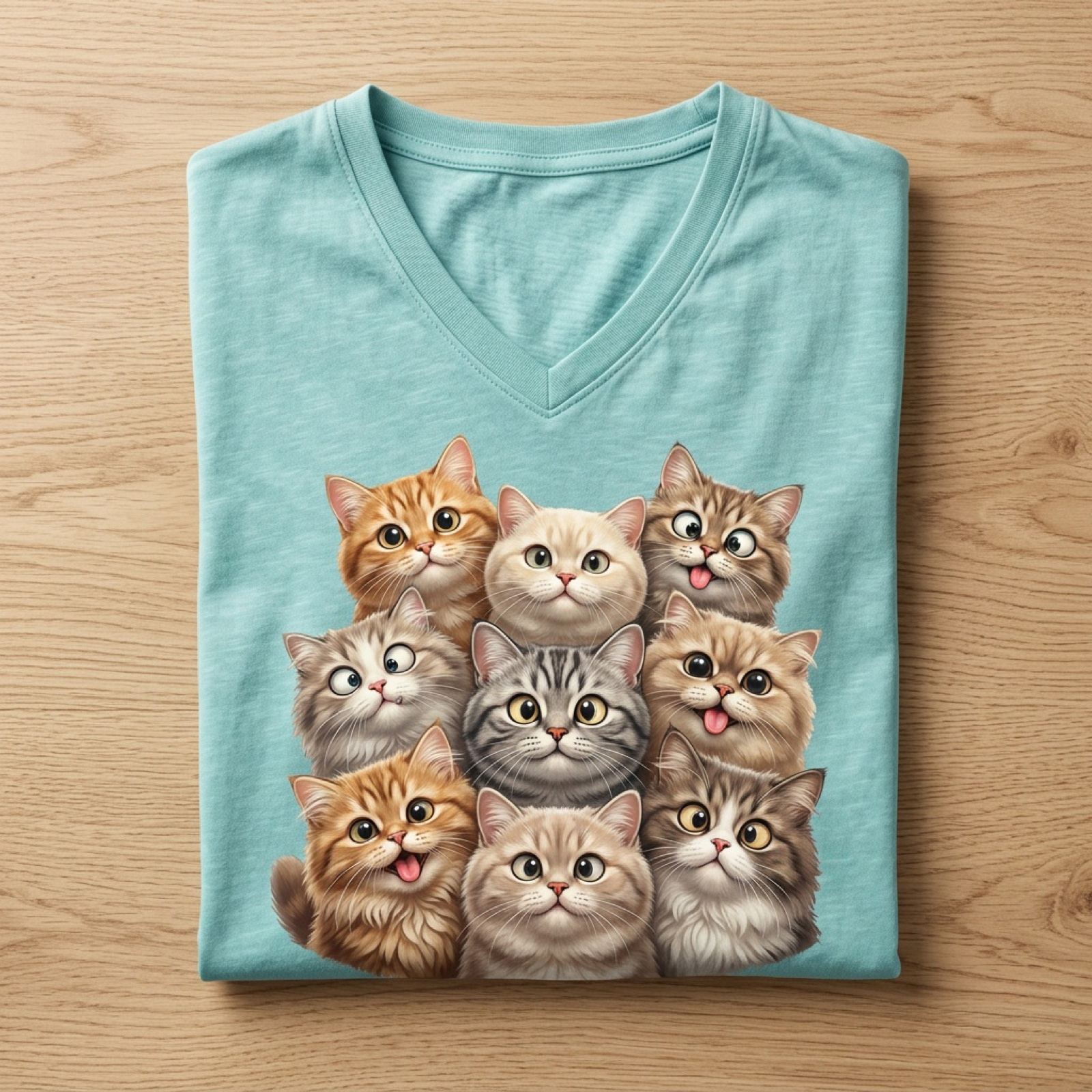 AI-generated sample for “Cartoon Cat Group T-Shirt Mockup”