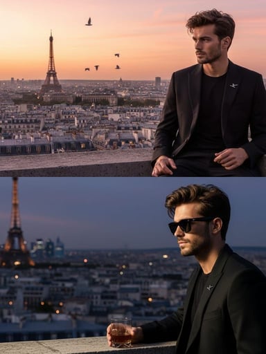 Cinematic Fashion Portrait on a Paris Rooftop