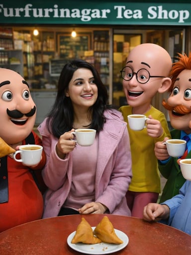 Motu Patlu Tea Shop Scene with Custom Face