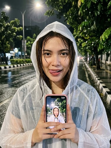 Nighttime Rainy Street Selfie Photo Edit Prompt