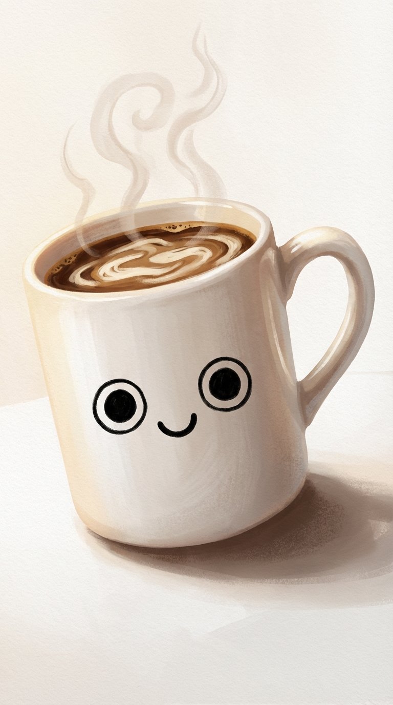 Whimsical Steaming Coffee Mug Art