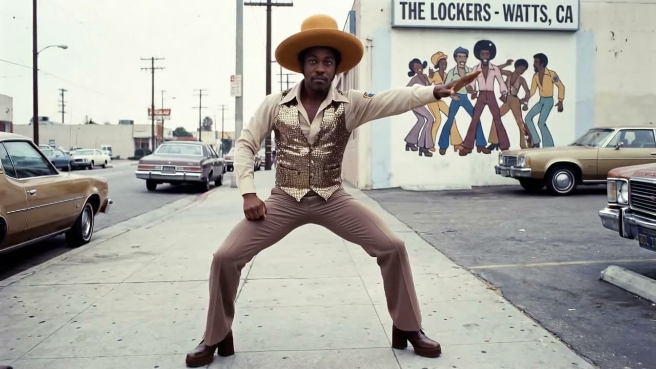 70s dancer grooving on an LA sidewalk