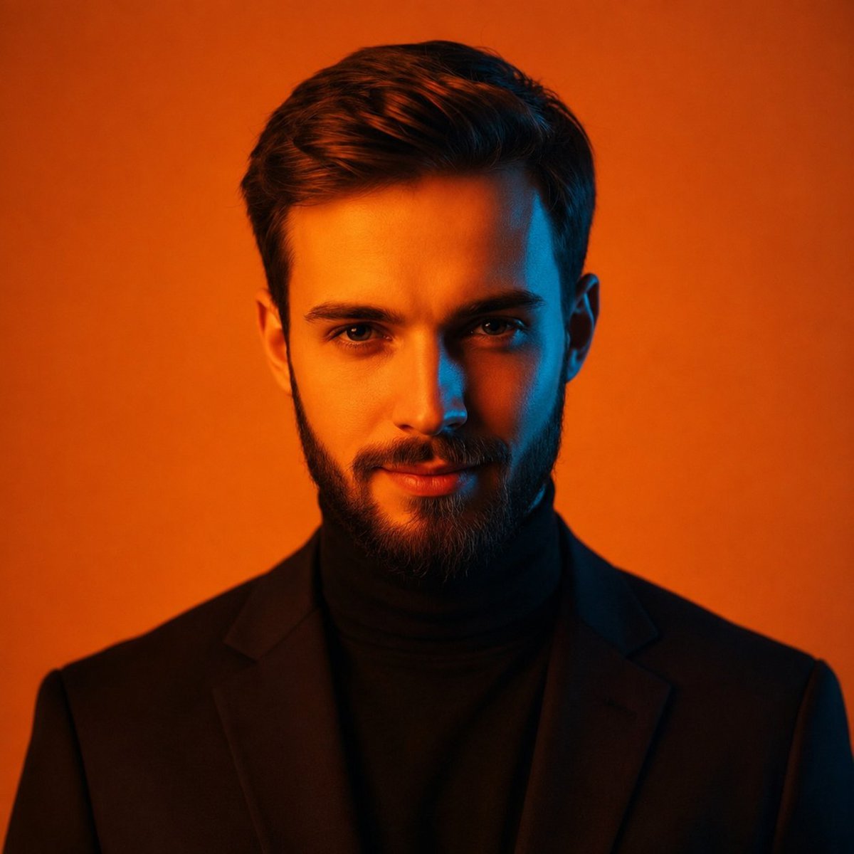 Cinematic Orange Studio Portrait — AI image template example