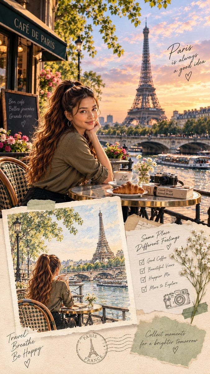 Paris Café Travel Scrapbook Collage — AI image template example