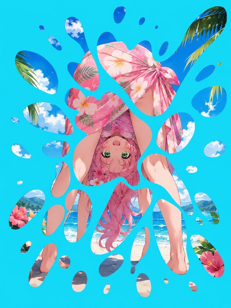 Upside-Down Anime Beach Trick Art — AI image template example