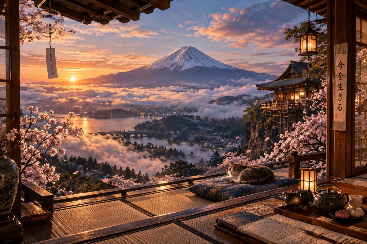 Sunrise Fuji Veranda Scene