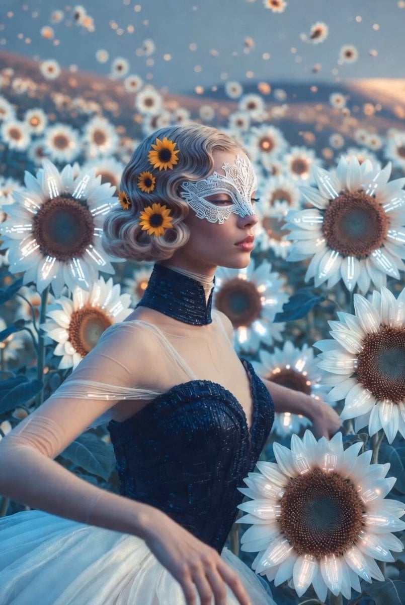 Sunflower spirit ballerina in a dreamy pastel garden video generation