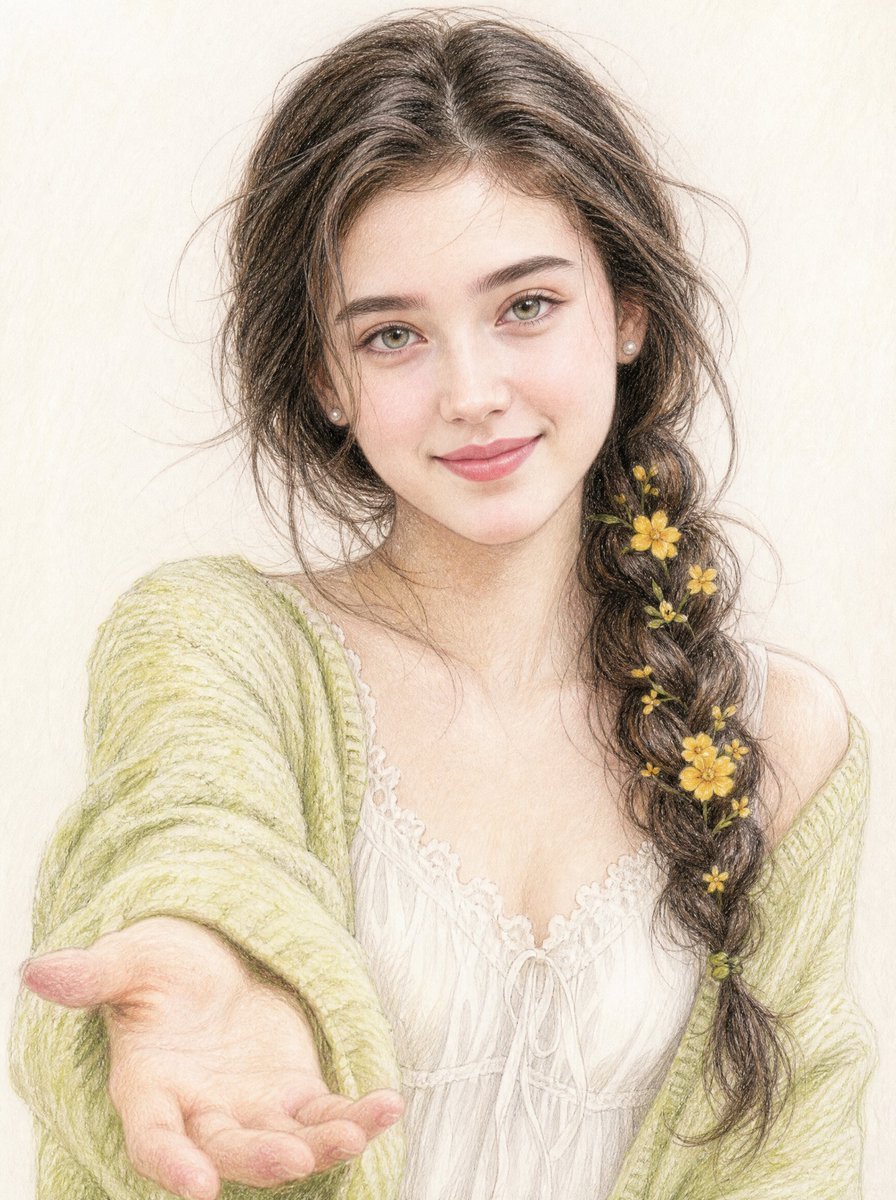 Hand-Drawn Cardigan Portrait — AI image template example
