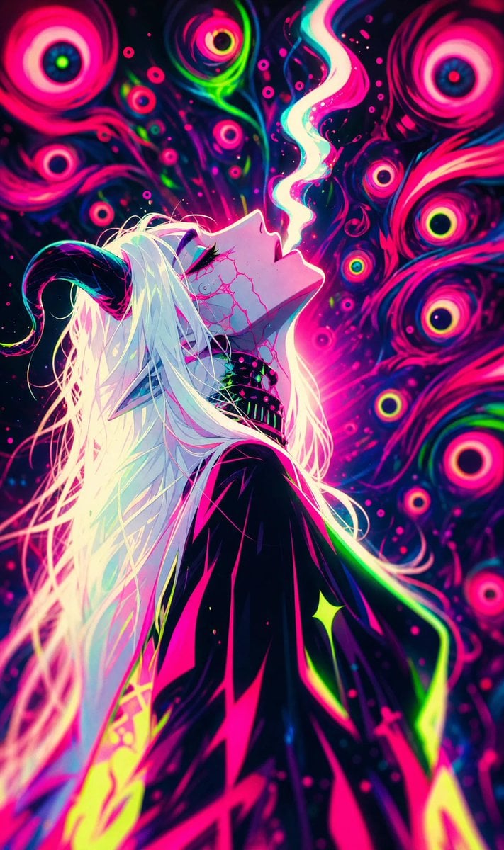Neon Psychedelic Digital Animation Still — AI image template example