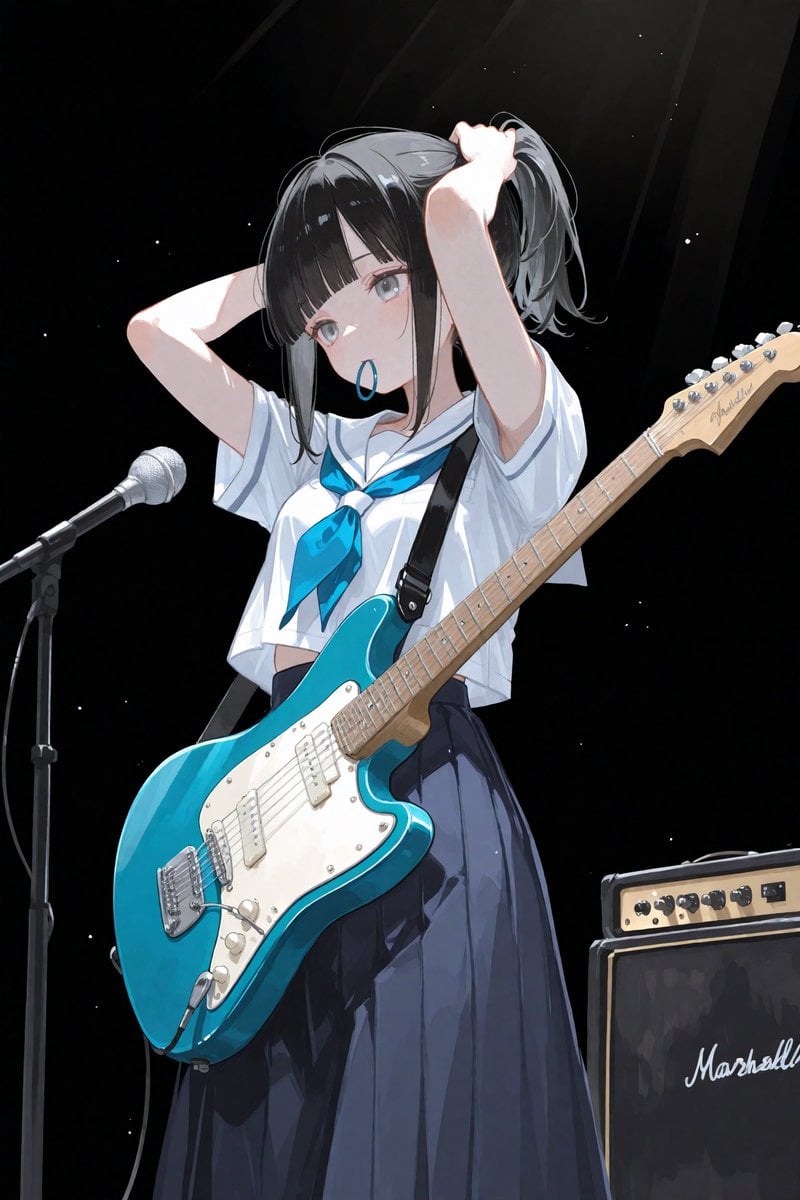 Anime Schoolgirl Guitarist on Stage
