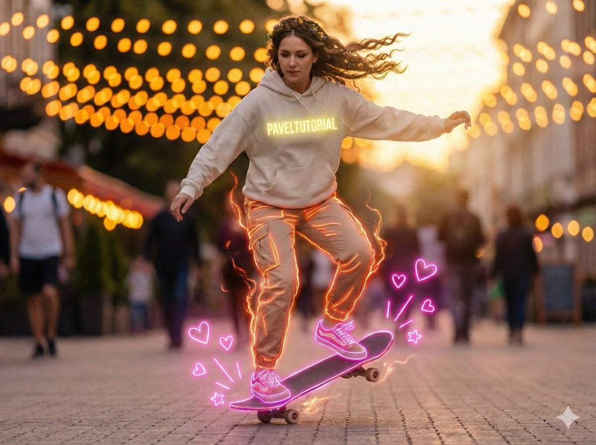 Neon-Outlined Skateboarder Action Shot