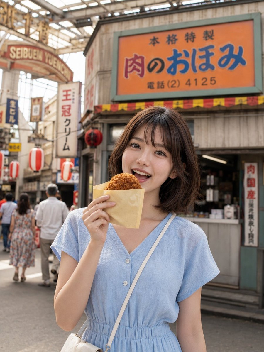 Showa Retro Arcade Croquette Portrait — AI image template example