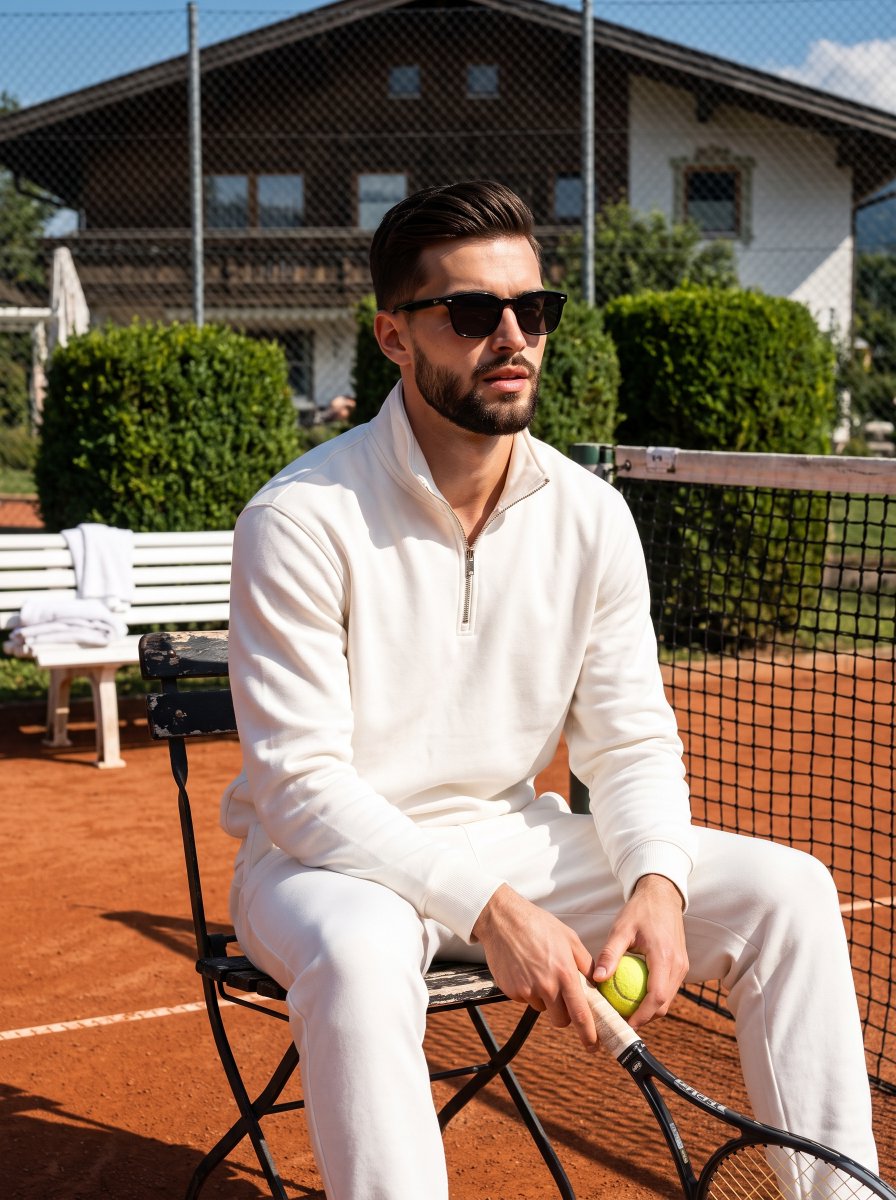 Athletic Man Tennis Court Editorial — AI image template example
