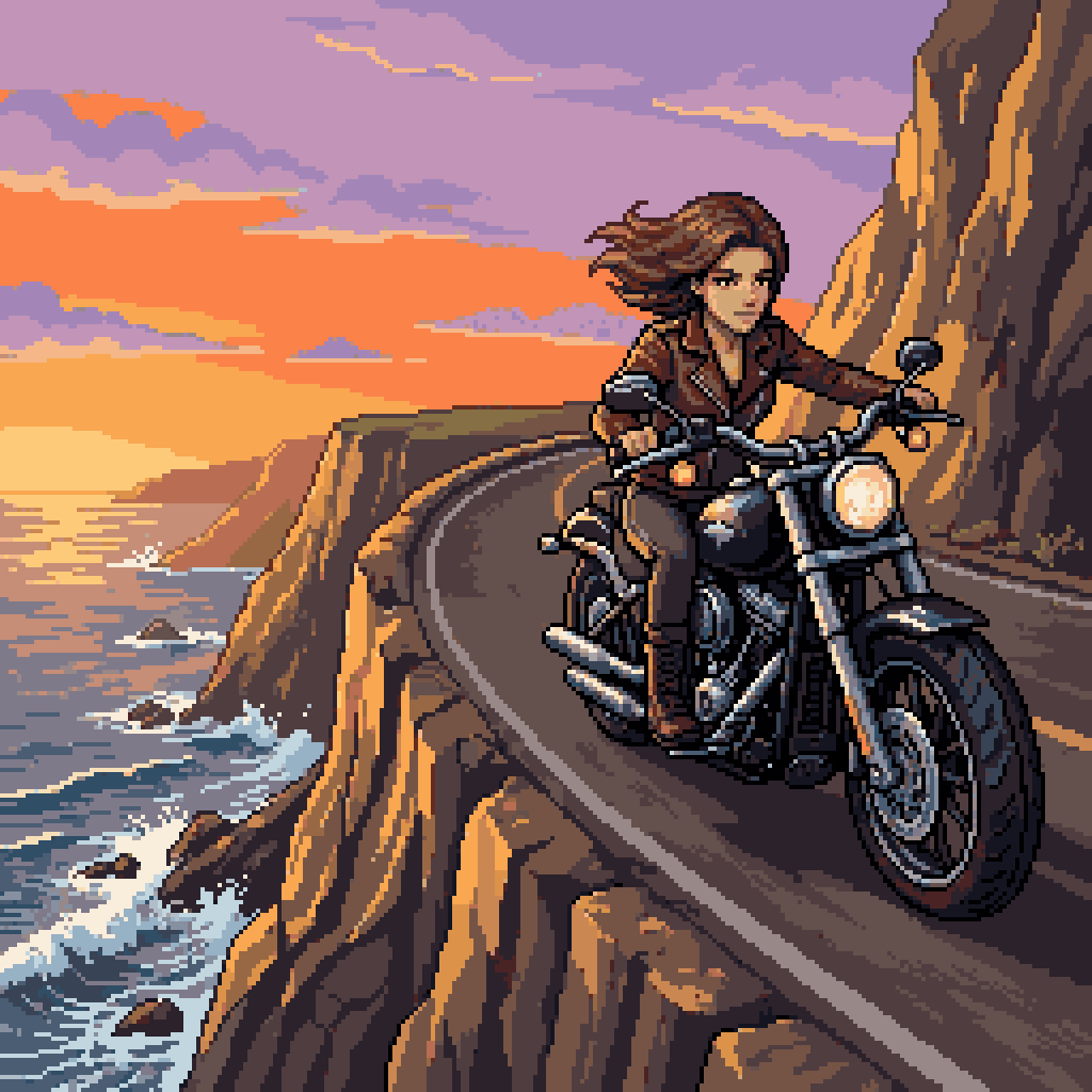 Woman Riding Motorcycle on Cliff Road