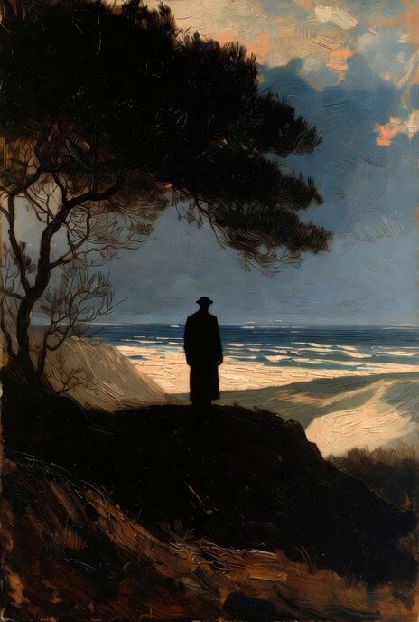 Rembrandt-Style Silhouette by the Ocean