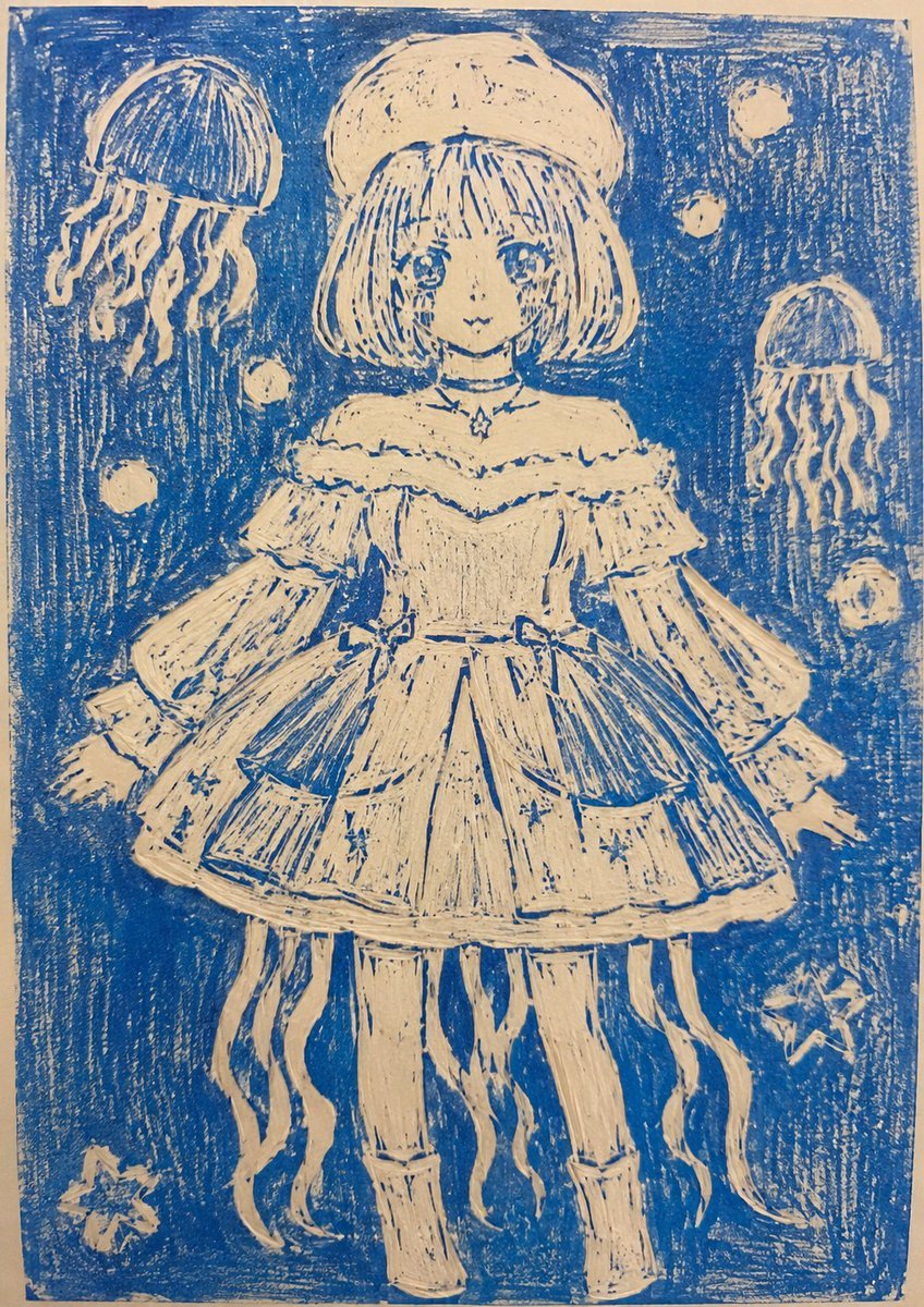 Monochrome Woodblock Character Postcard reference image 1