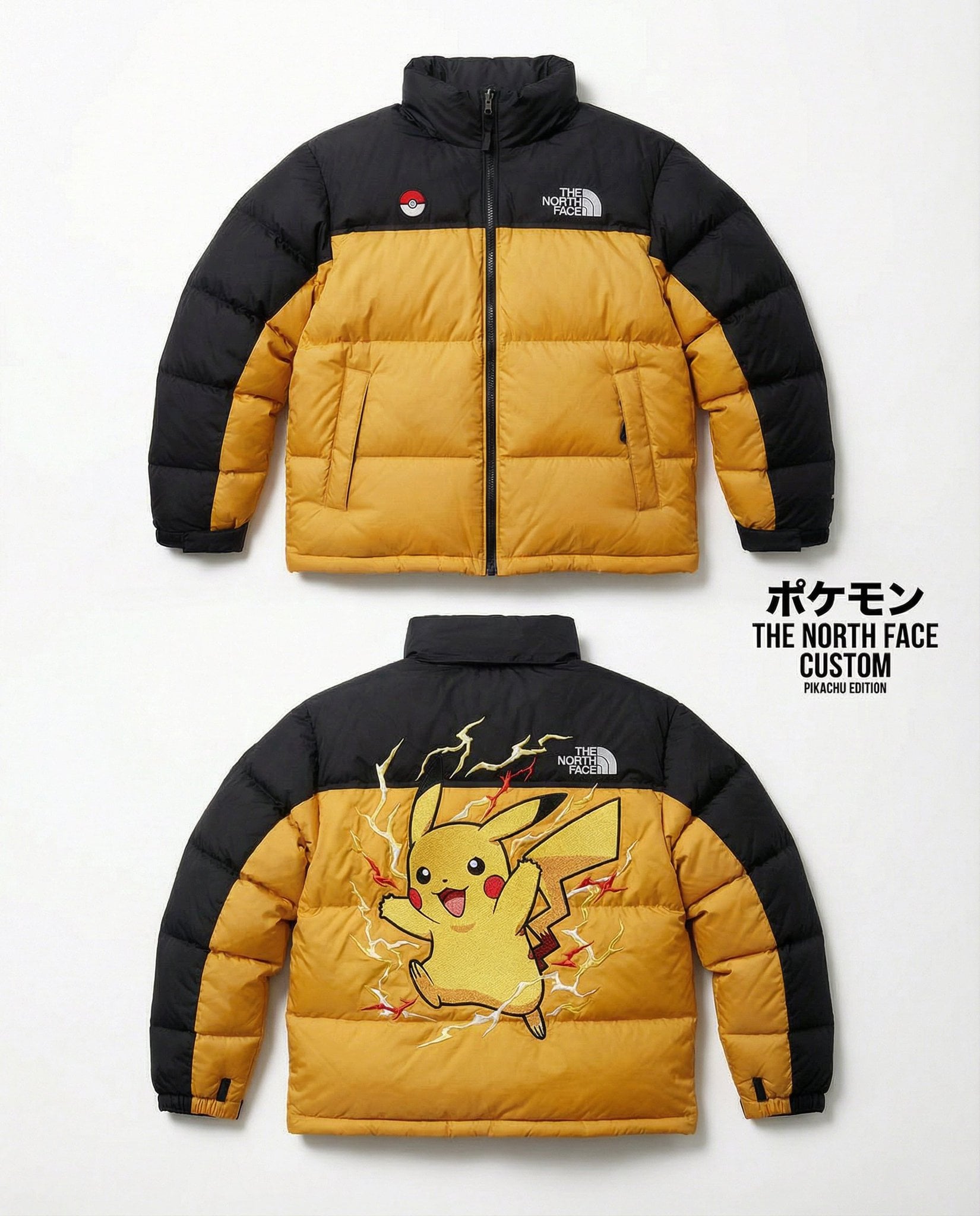 High-end editorial product shot of a custom The North Face Nuptse 700