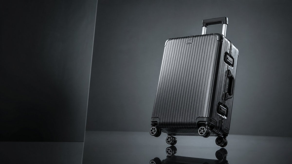 Luxury Ribbed Suitcase Product Photo — AI image template example