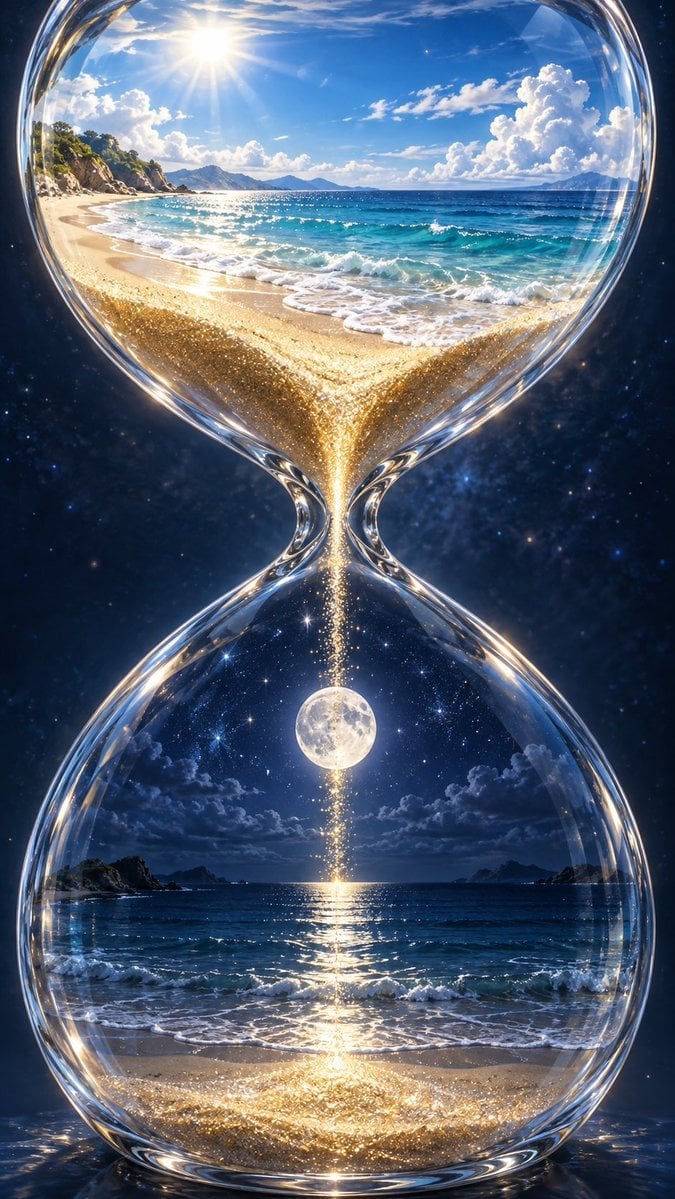 Day and Night Beach Hourglass — AI image template example