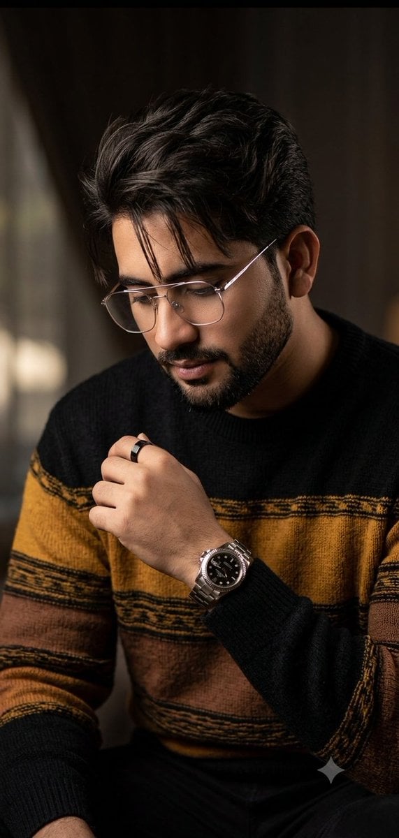 Editorial Man Portrait with Silver Glasses — AI image template example