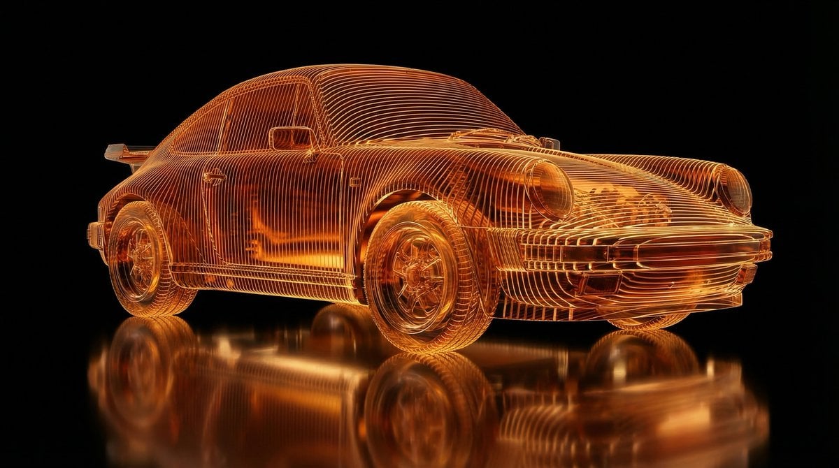 Transparent Layered Glass Supercar Sculpture Prompt