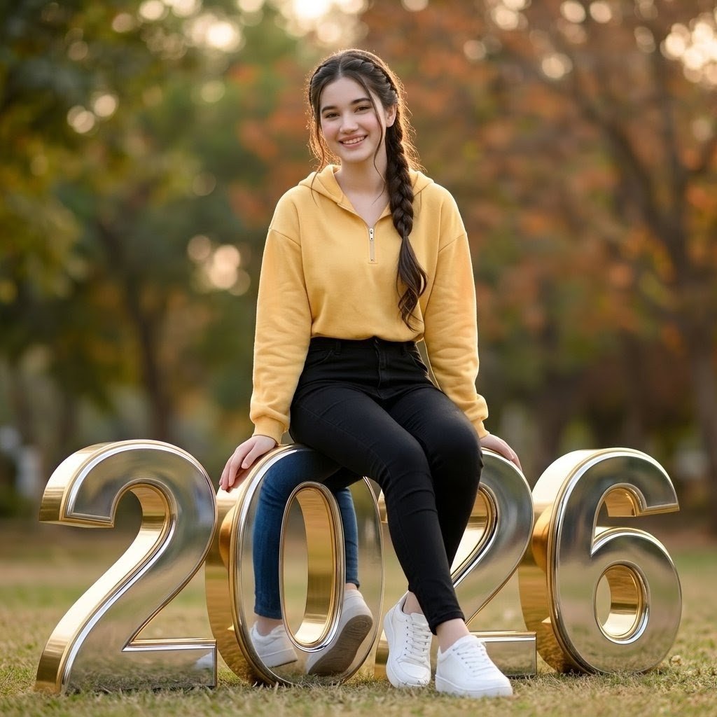 College Girl Sitting on 2026 Numbers