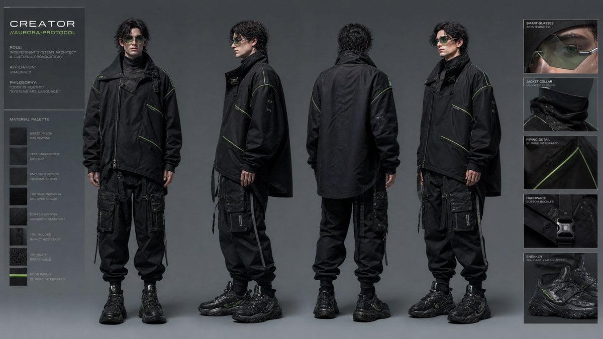 Avant-Garde Techwear Design Sheet — AI image template example