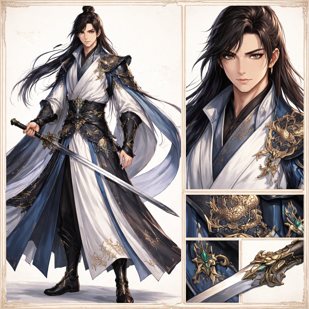Elegant Wuxia Swordsman Design Sheet