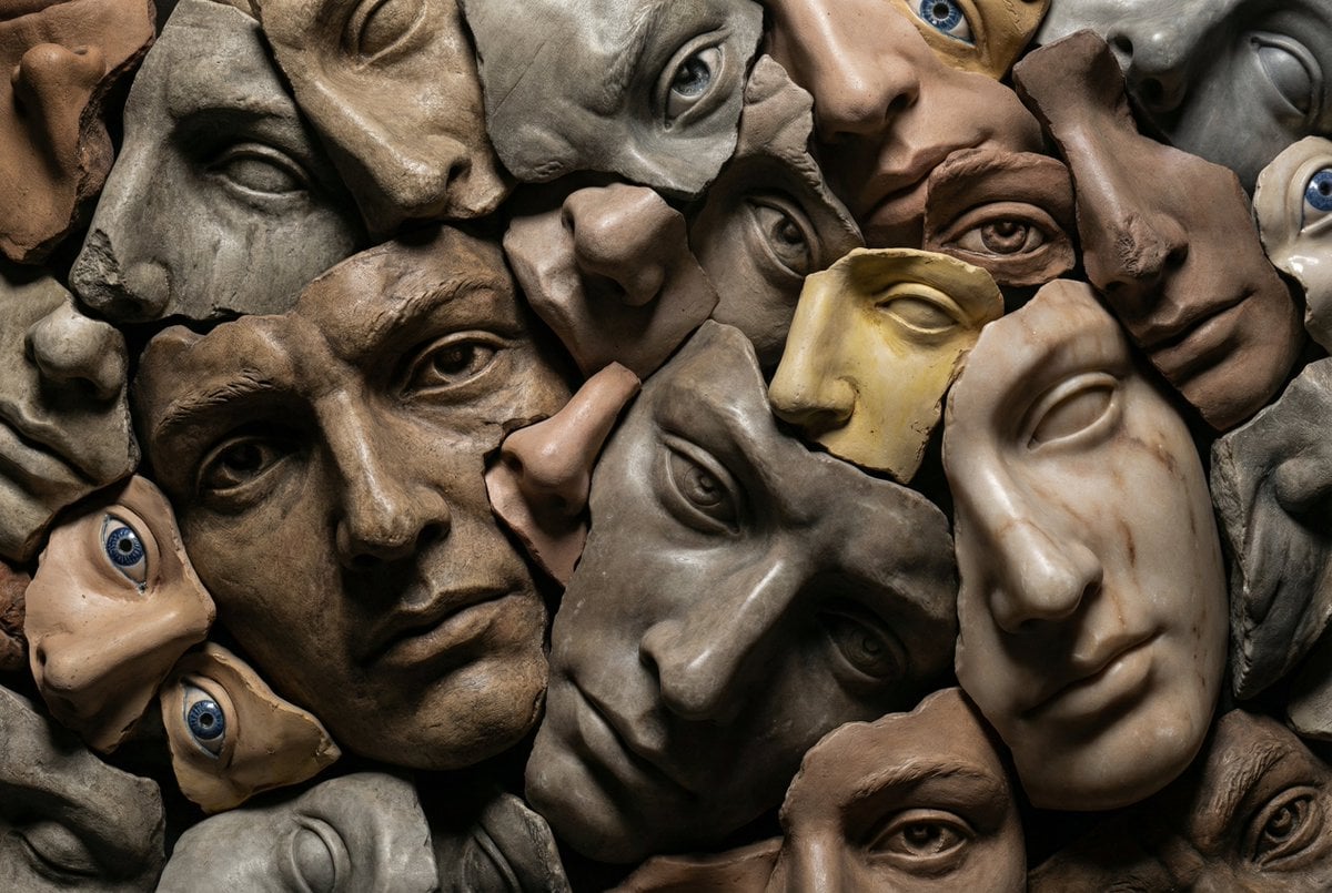 Hyperrealistic Sculptural Collage of Fragmented Faces