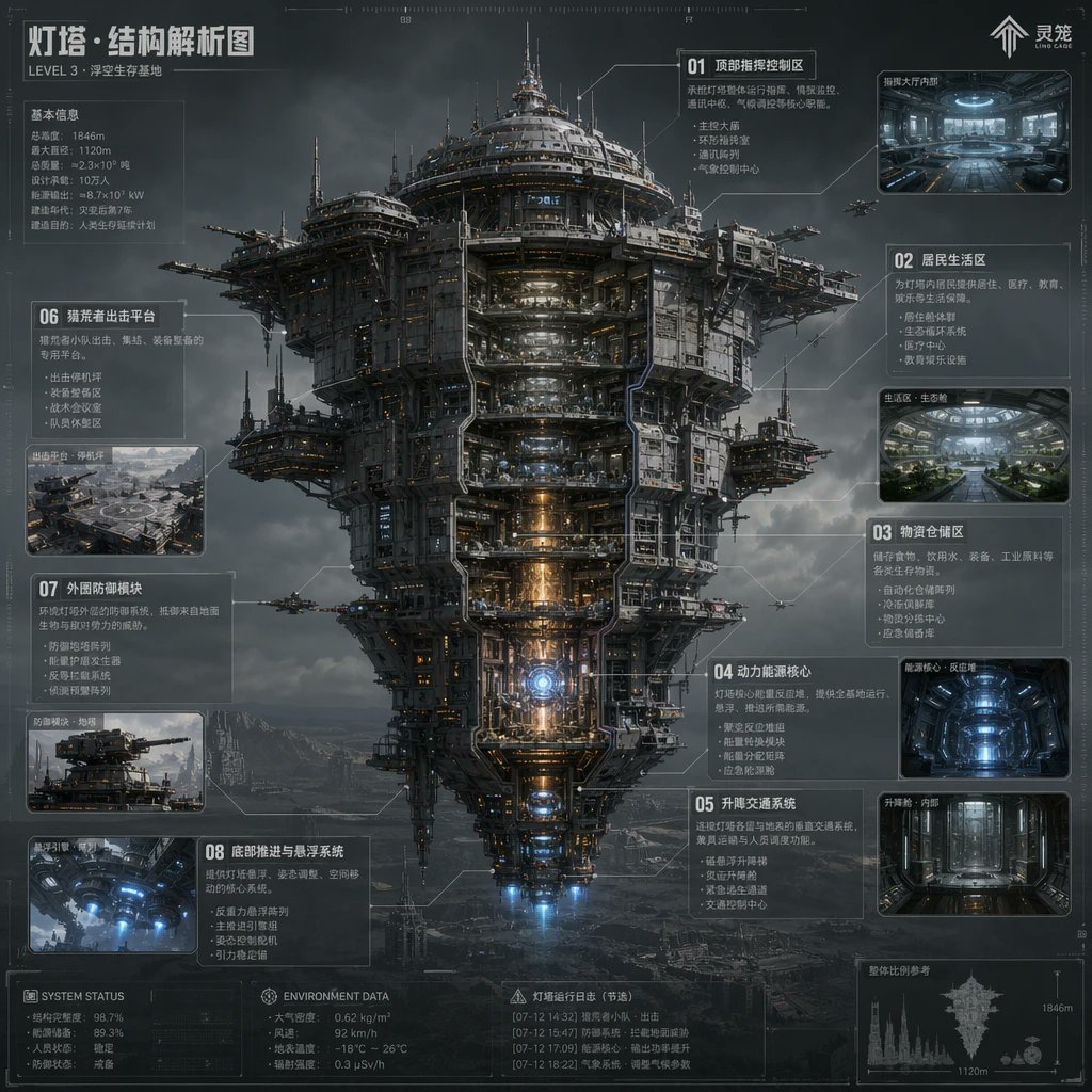 Sci-Fi Lighthouse Structure Diagram
