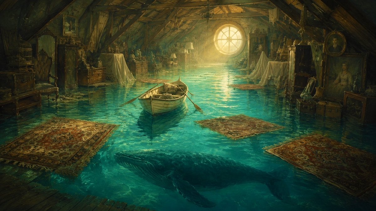 Surreal Ocean in the Attic Illustration — AI image template example