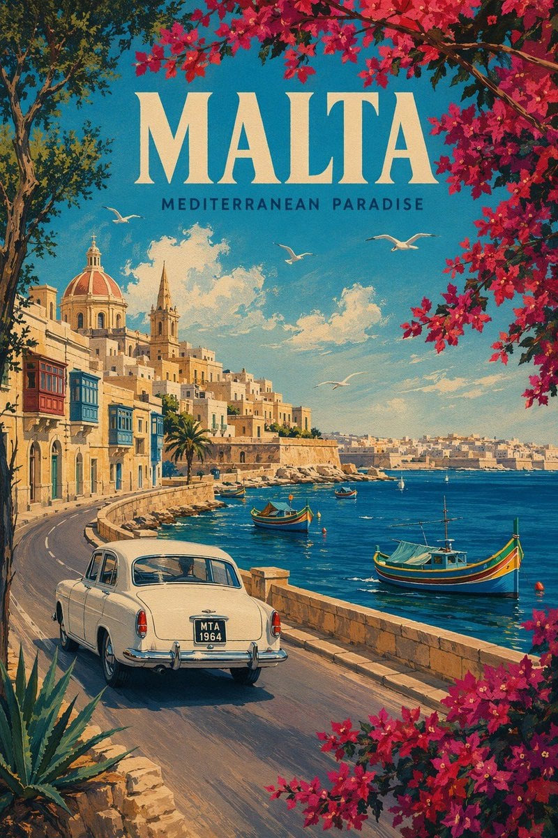 Vintage Malta Travel Poster