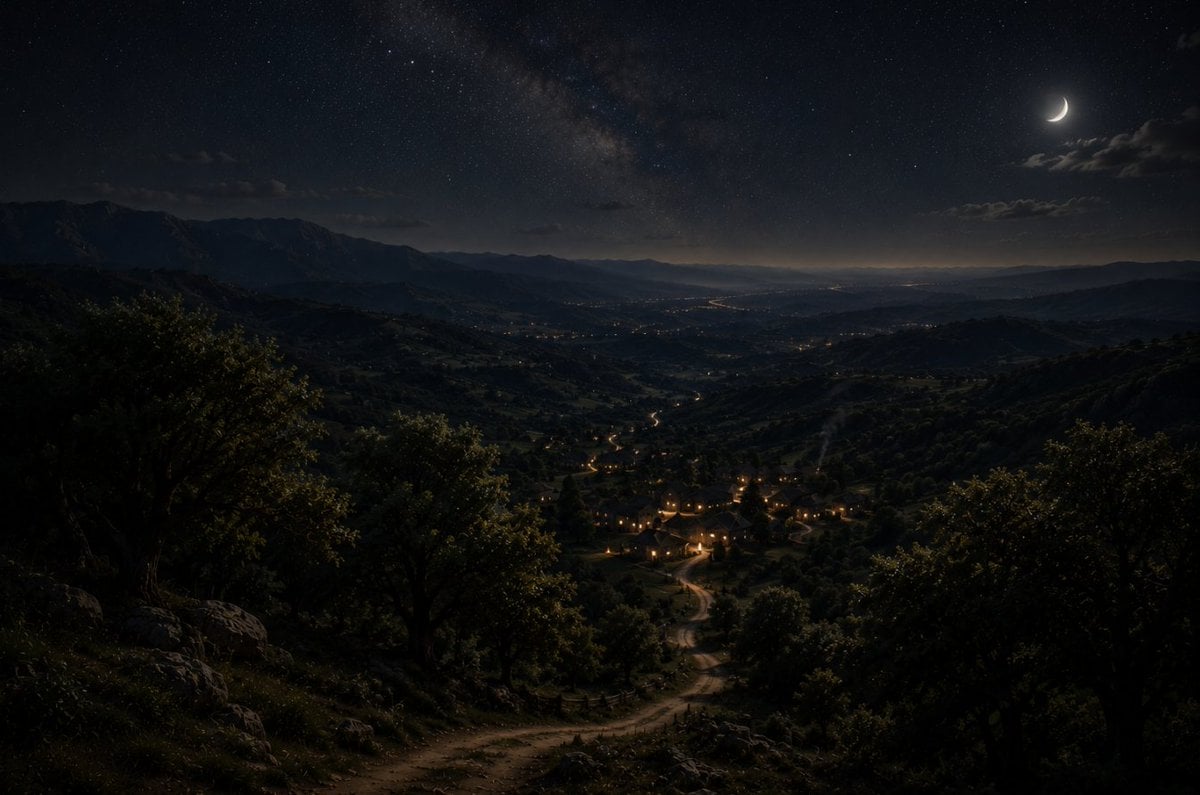 Moonlit Mountain Valley Background — AI image template example