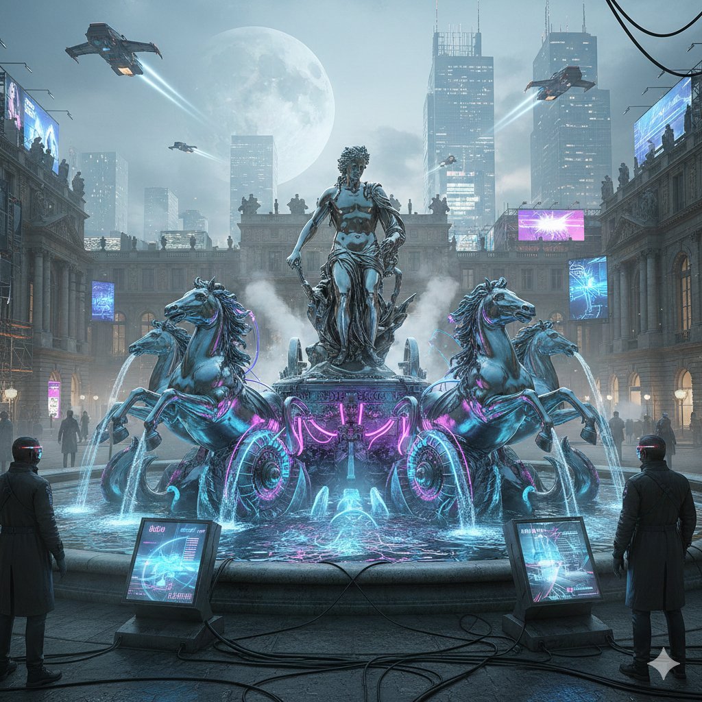 Cyberpunk Apollo's Fountain Generation