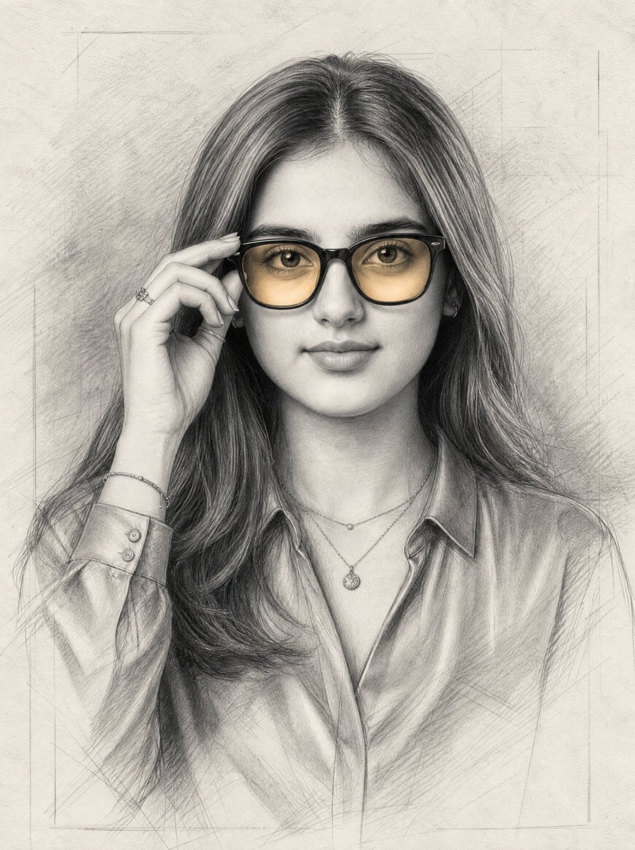 Graphite Portrait with Amber Glasses — AI image template example