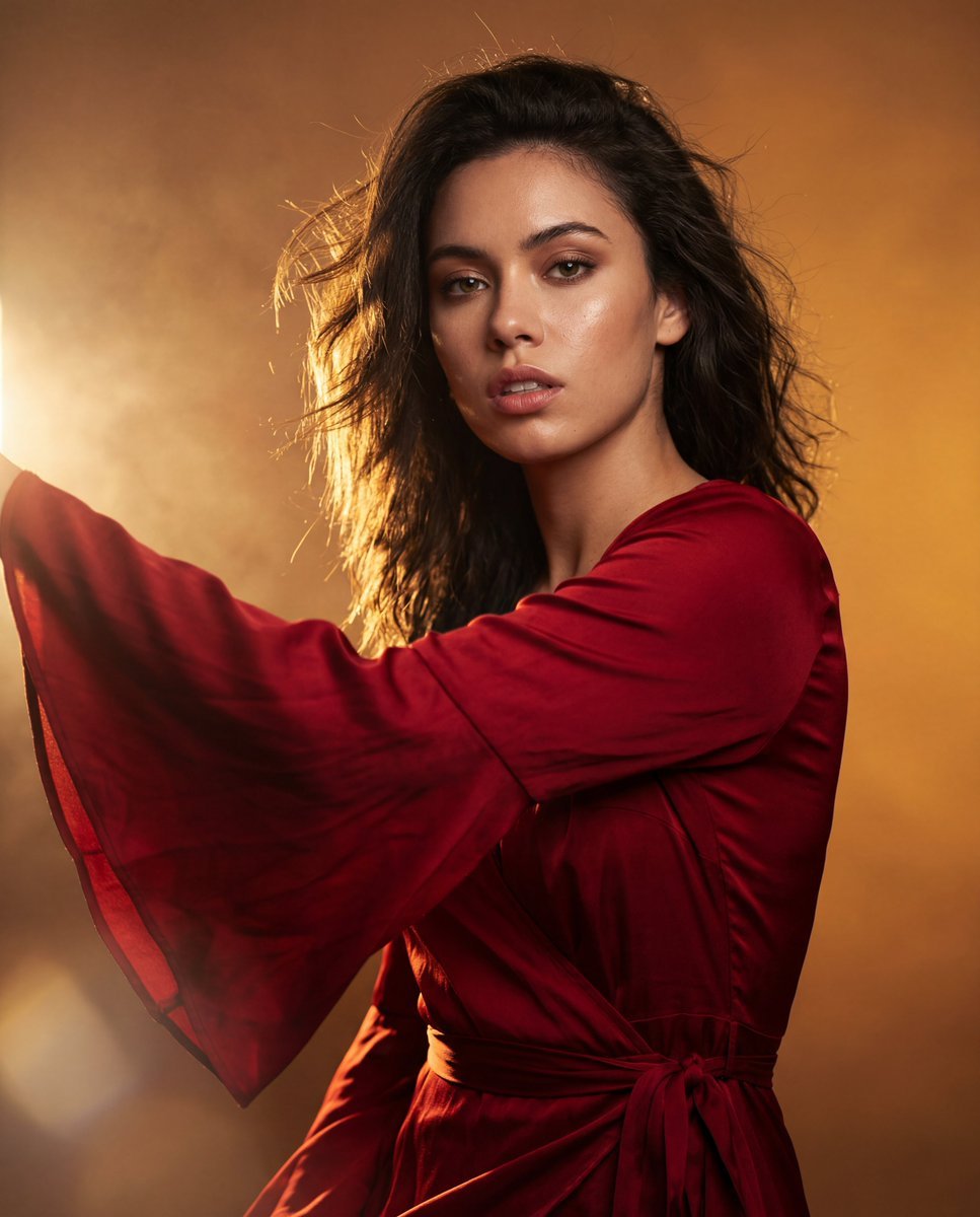 Editorial Fashion Portrait with Wind Motion — AI image template example