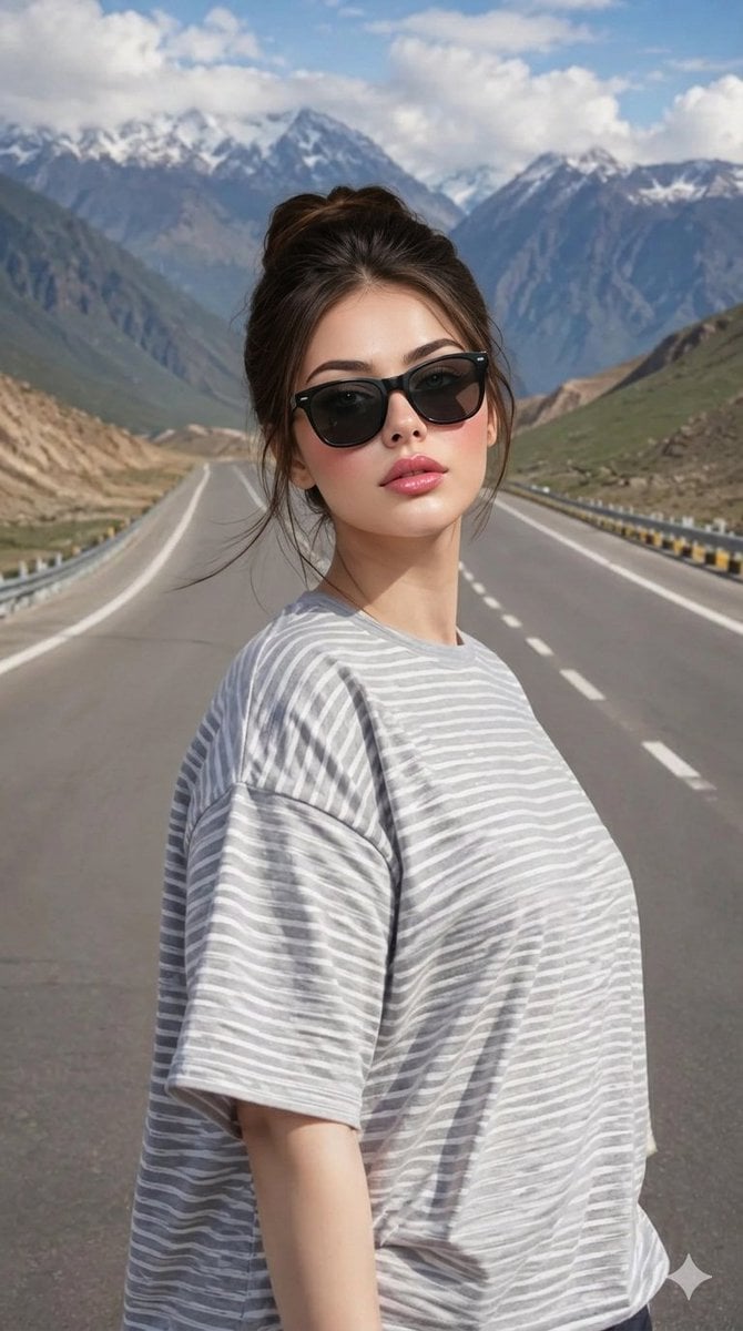 Stylish Highway Fashion Portrait — AI image template example