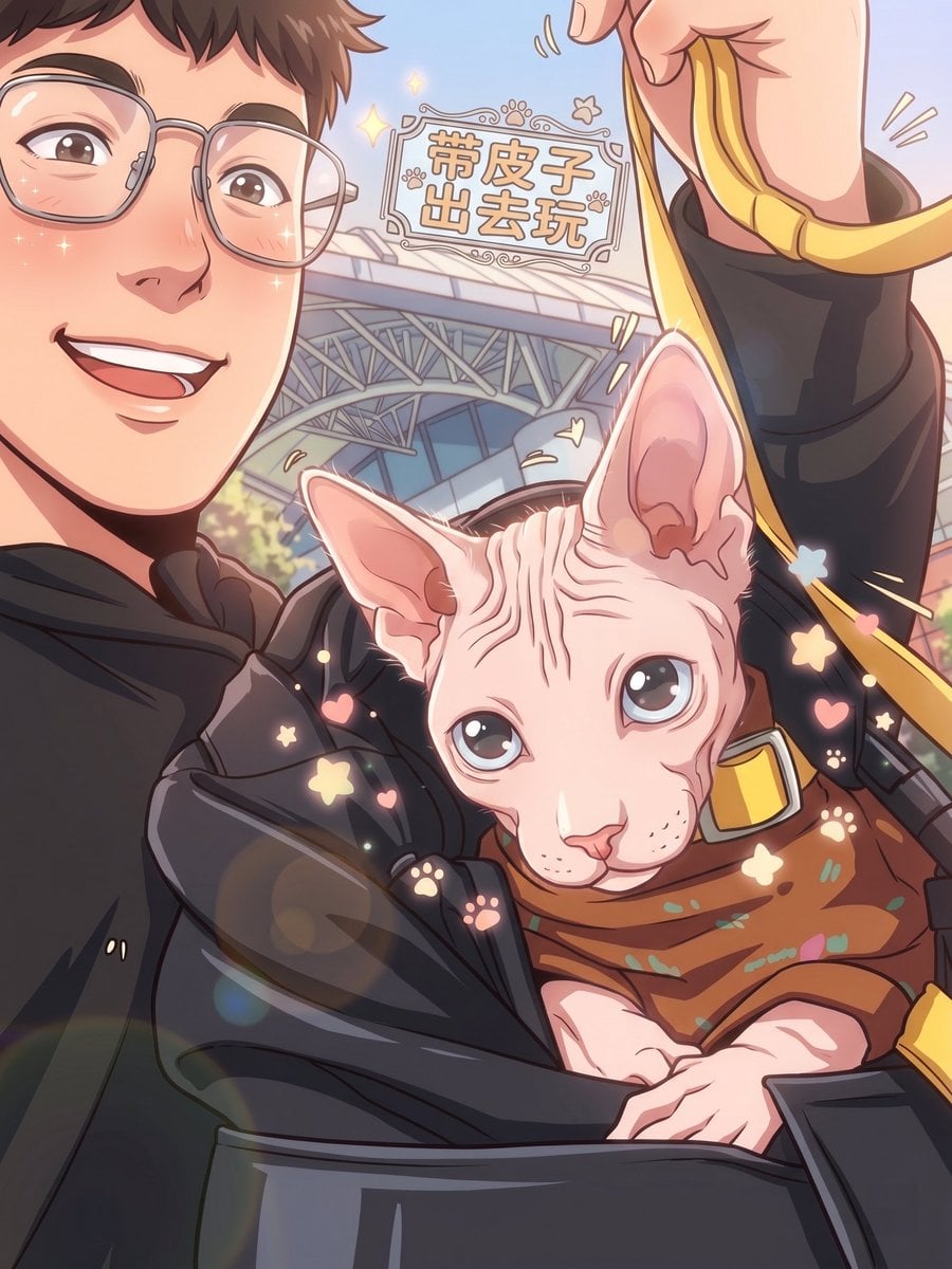 Anime Selfie With Sphynx Cat