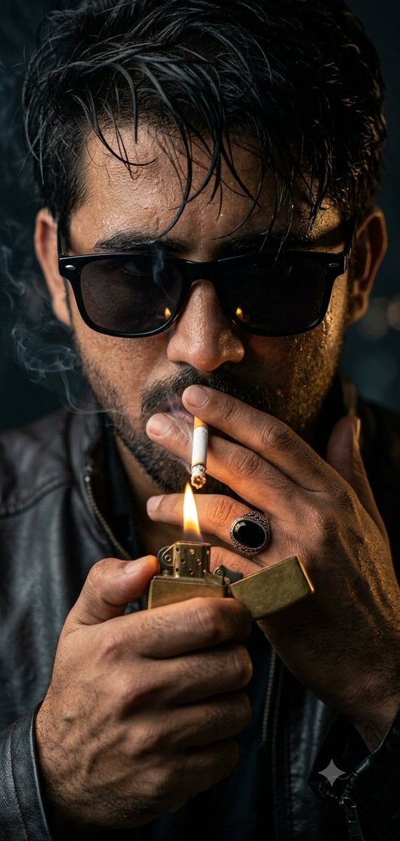 Moody Portrait with Cigarette Lighter