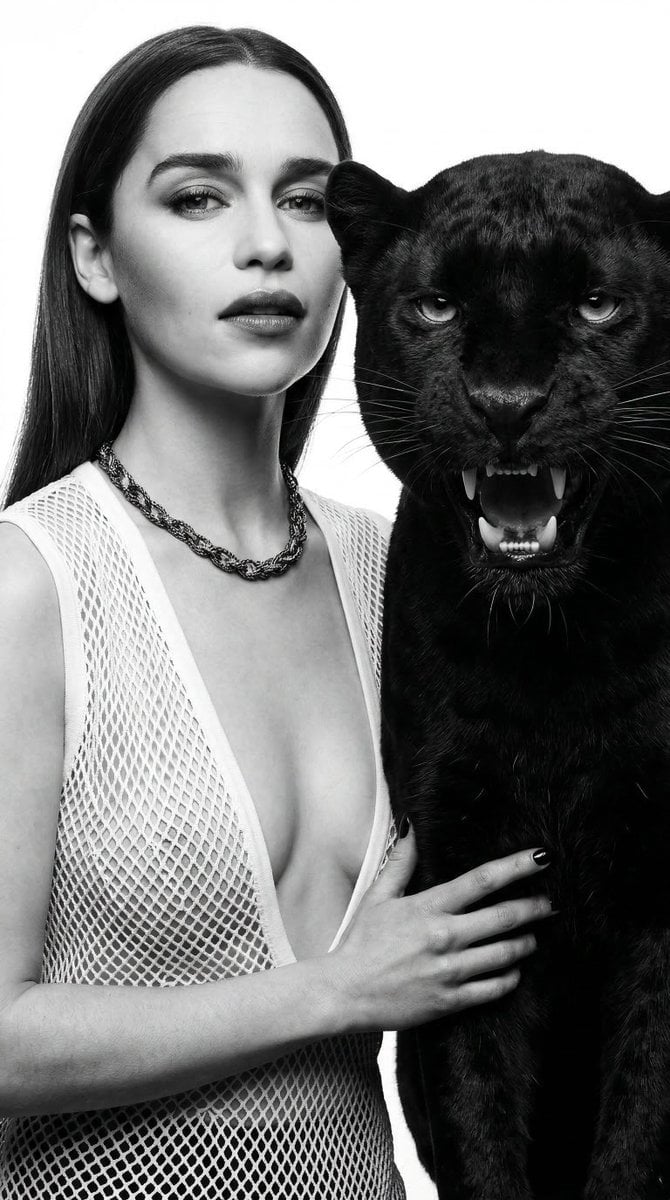 Black and White Panther and Woman Editorial Portrait