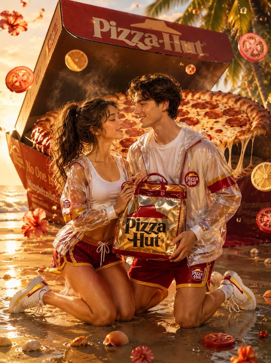 Cinematic Pizza Hut Beach Advertisement — AI image template example