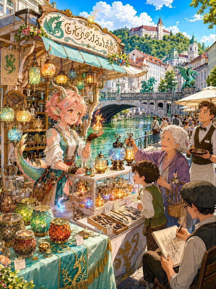 Otherworldly Dragon Girl Fire Shop — AI image template example