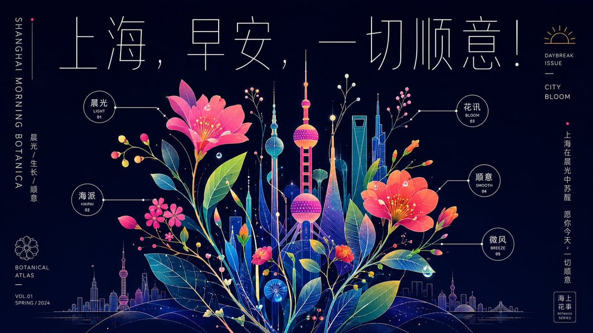 Neon Shanghai Botanical Morning Poster