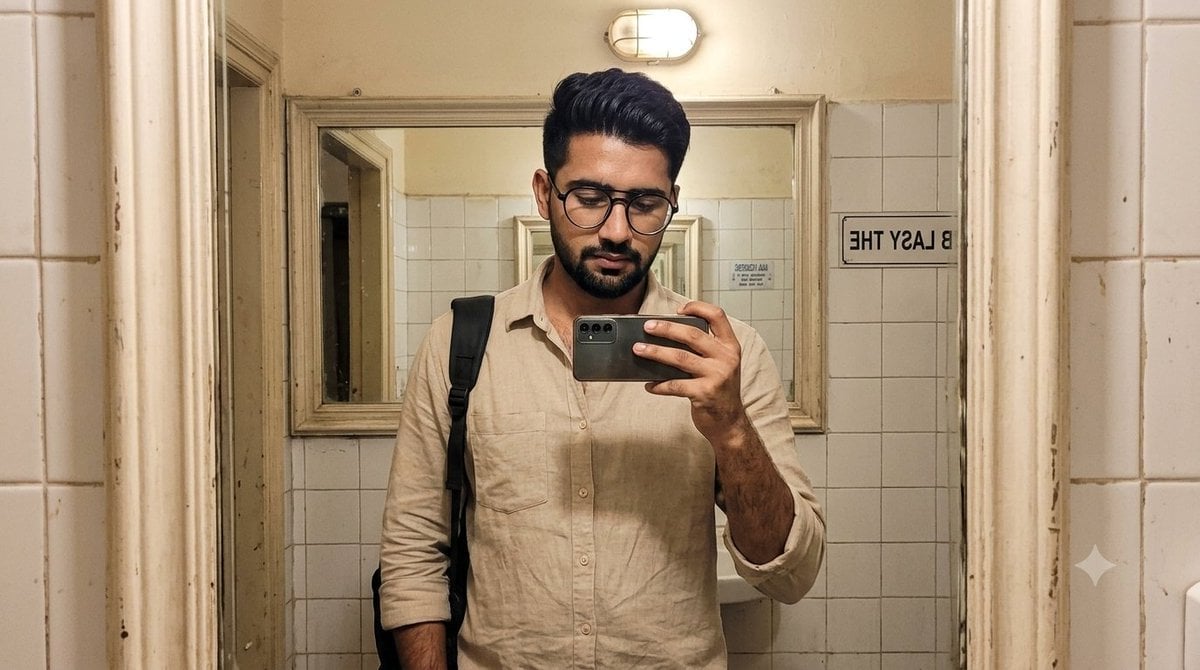 Realistic Indian Man Mirror Selfie — AI image template example