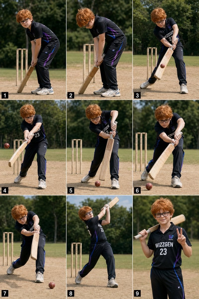 Panel Boy Cricket Action Collage