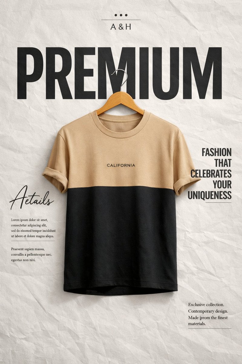 High-end minimalist fashion advertisement poster — AI image template example