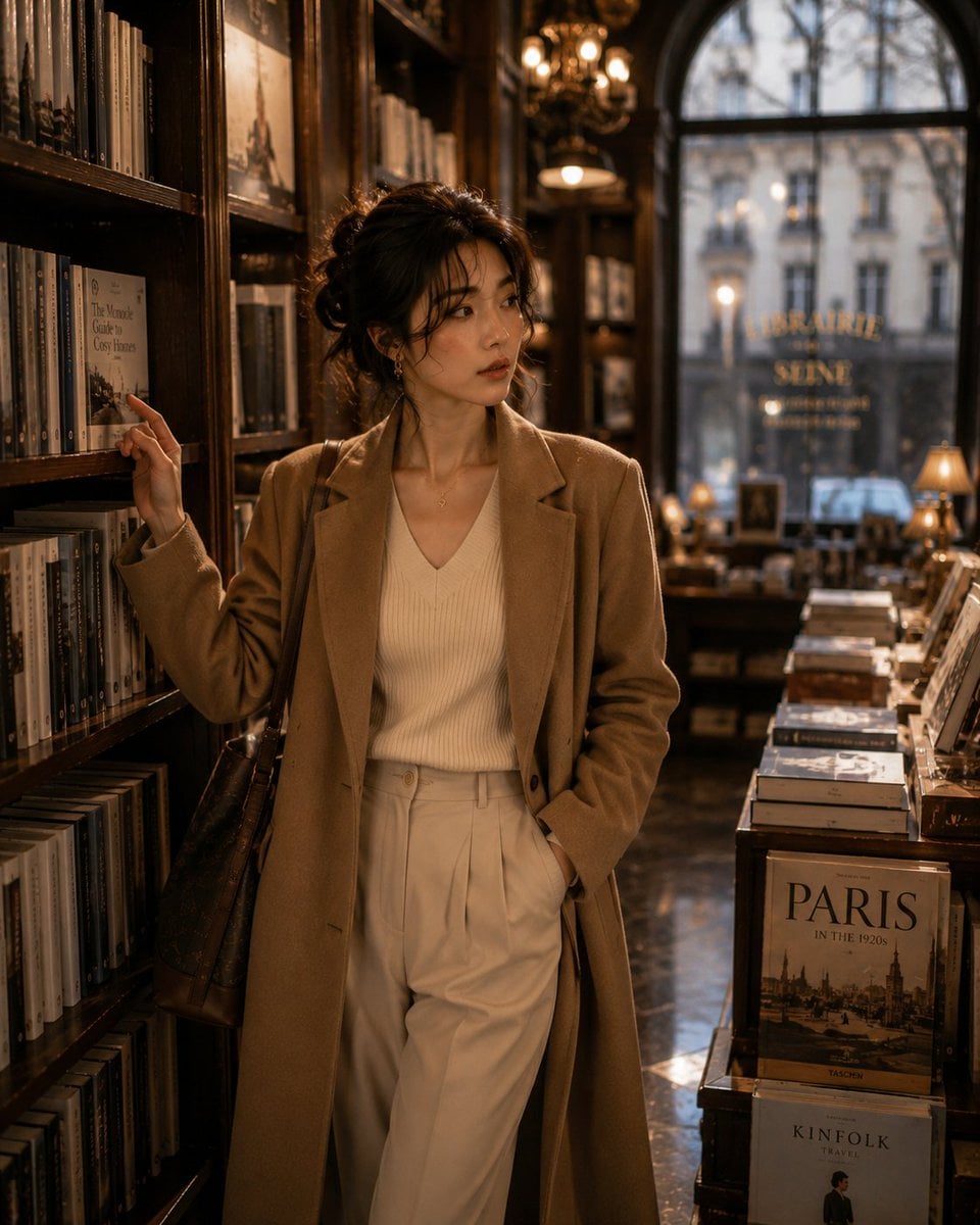 Korean Woman in Parisian Bookstore