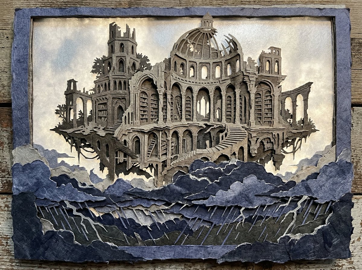 Intricate Paper Cut Silhouette of a Library