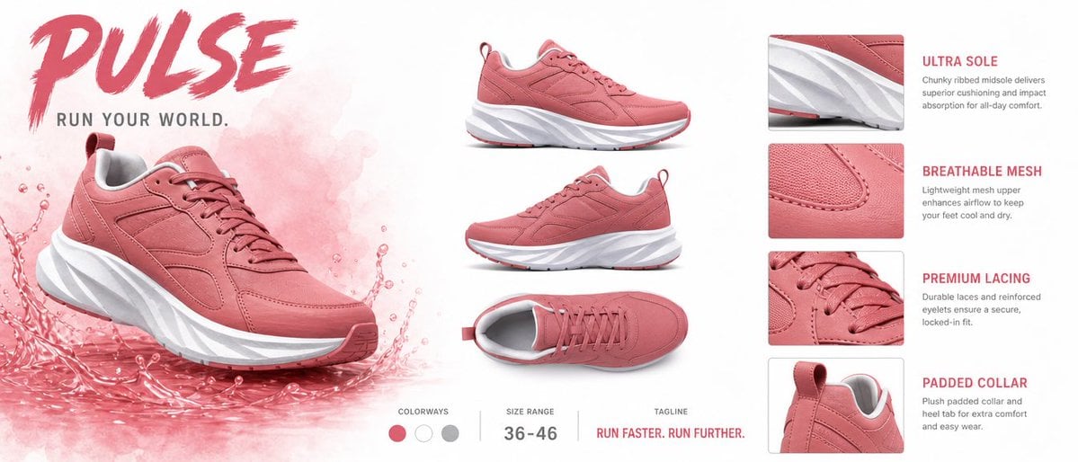 PULSE Sneaker Product Sheet — AI image template example